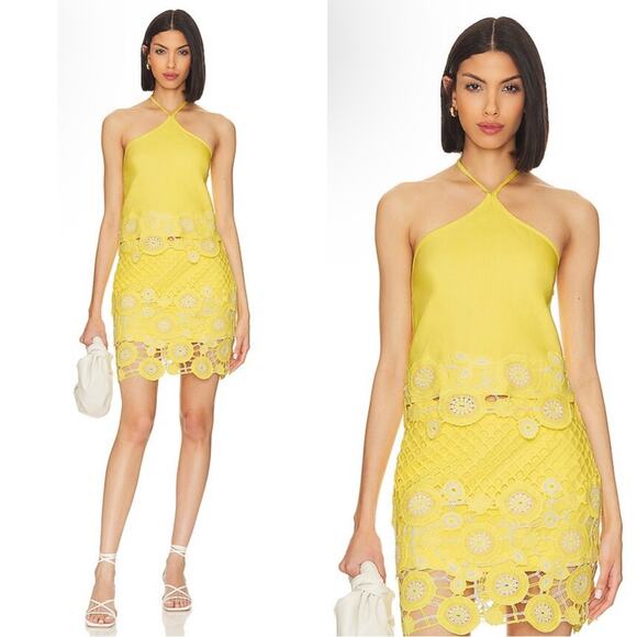 Jonathan Simkhai Selma Circle Crochet Mini Skirt & Mads Halter Top Set Sz 6 - Picture 1 of 12